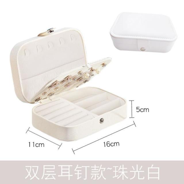 13456030.大容量首饰收纳盒项链耳戒子吊坠饰品盒旅行便携式PU皮首饰盒大号
