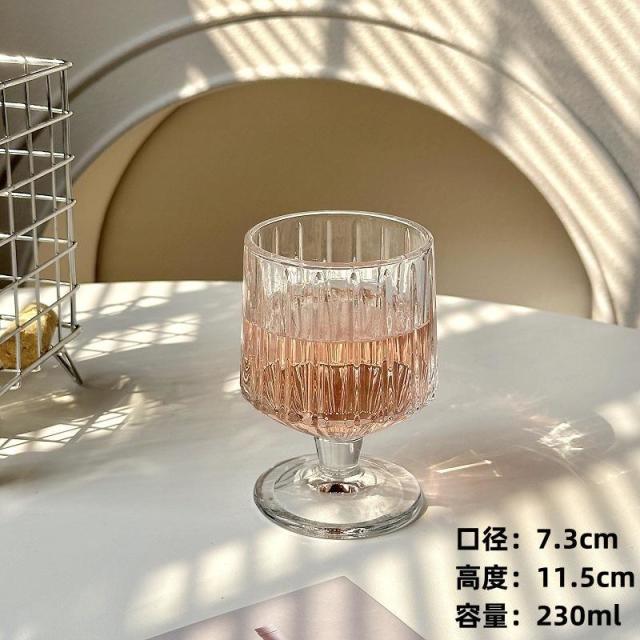 13455853.竖条纹矮款脚杯子高颜值家用玻璃杯饮料果汁水杯洋酒杯冰淇淋