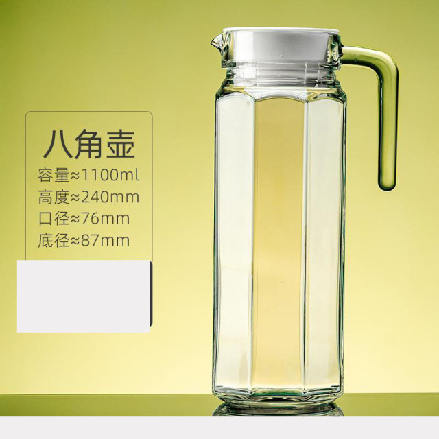 13462271.大容量耐高温玻璃水壶家用泡茶果汁饮料凉水壶竖纹带盖扎壶冷水壶