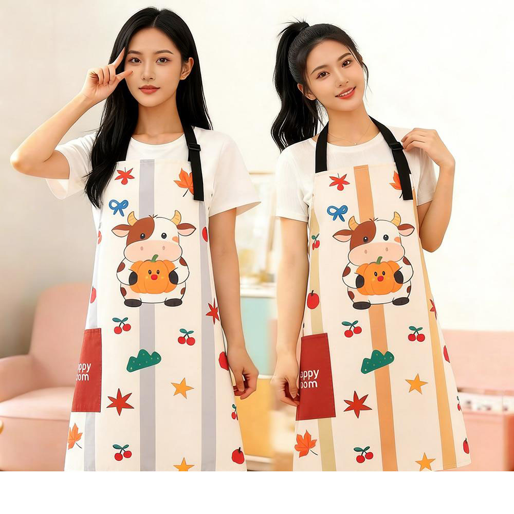 13462035.围裙可爱家用厨房透气耐磨洋气卡通上班工作服围腰女耐脏防污罩衣