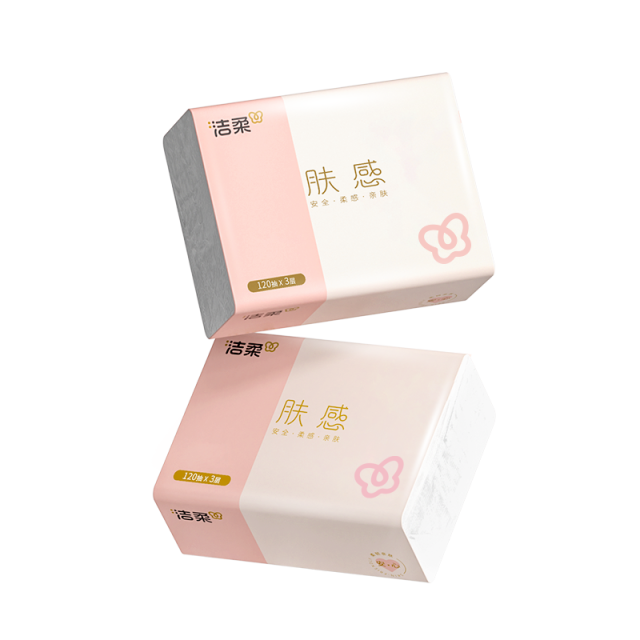 13354032.洁柔肤感软抽3层120抽纸柔韧厚实加厚大码餐巾纸卫生纸面巾纸整箱实惠装