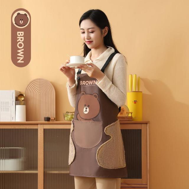 13530205.布朗熊围裙厨房家用高颜值卡通珊瑚绒围裙一件起批工作服耐脏罩衣