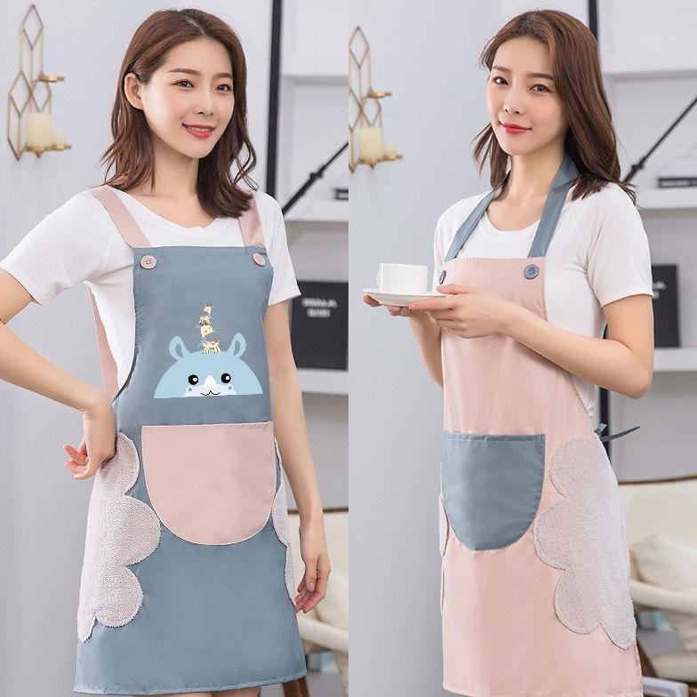 13530197.擦手围裙女厨房家用防水防油餐饮工作服免洗围腰