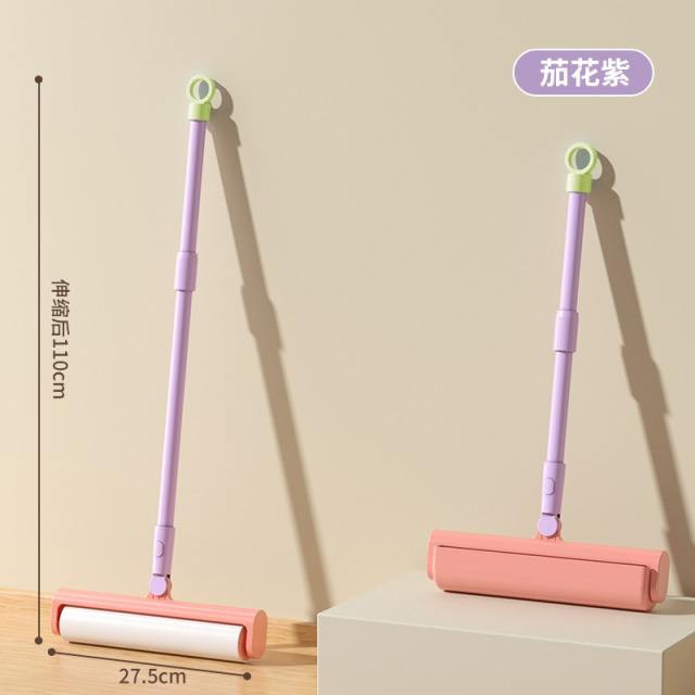13530151.可伸缩粘毛器滚筒长柄大号加长家用滚轮吸头发长杆替换纸沾毛神器