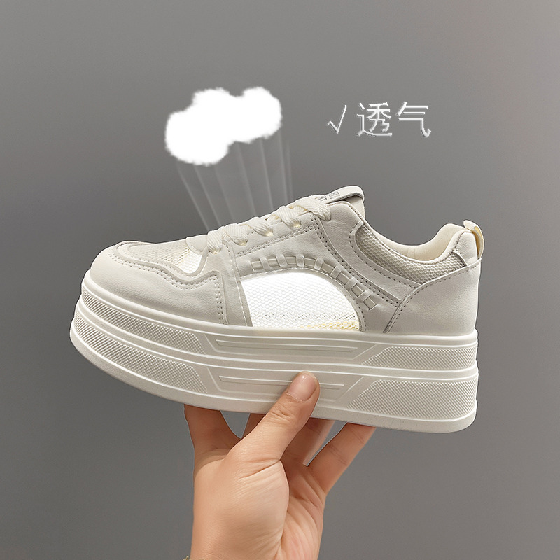 13364350.曼丽玲小个子 厚底网面小白鞋女透气松糕鞋显高百搭休闲运动鞋