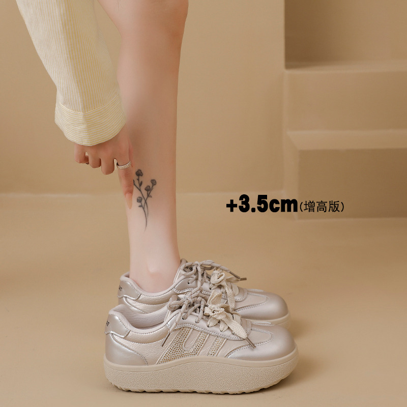 13365865.曼丽玲爆款女鞋香槟金色厚底德训鞋女新款百搭休闲轻便透气复古板鞋