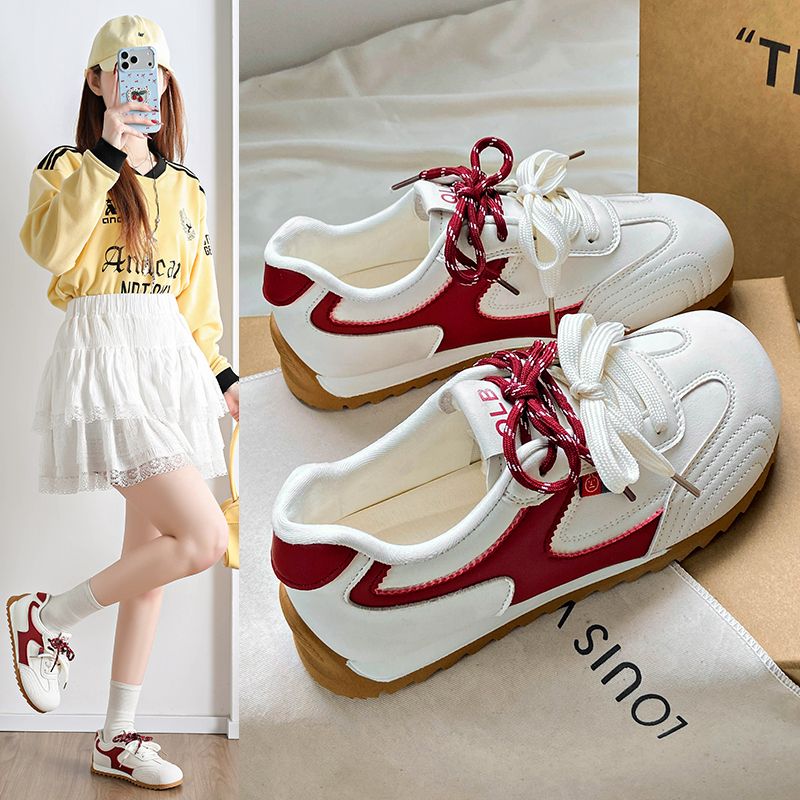 13365863.曼丽玲春季小个子增高拼色德训鞋女厚底百搭休闲运动板鞋轻便防滑