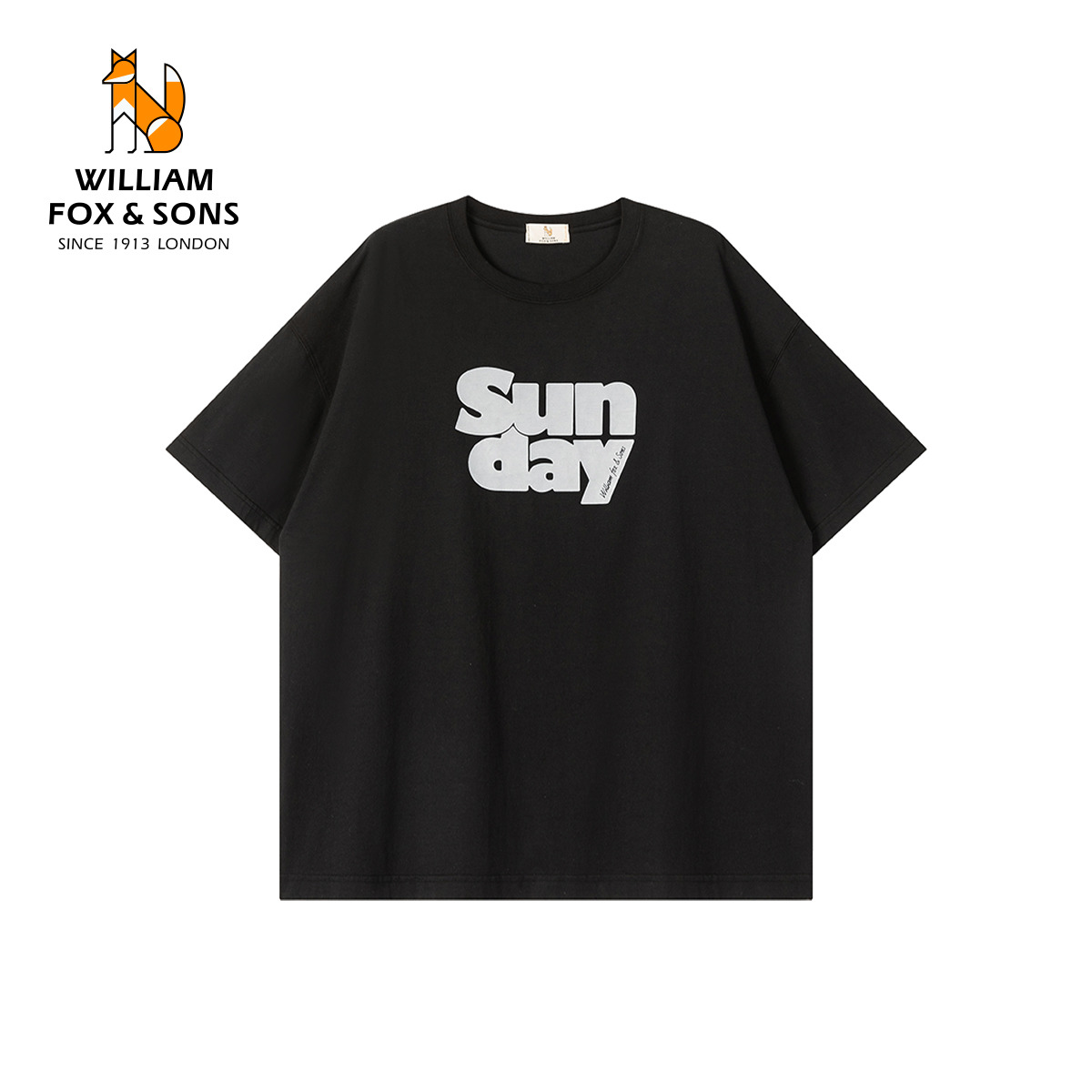 13414075.WILLIAM FOX&SONS 威廉福克斯 2026夏季“Sunday”胶浆字母印花100%棉短袖T恤潮男女