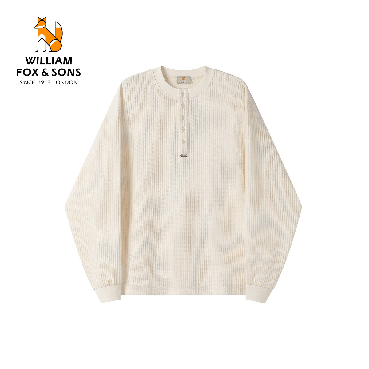 13413921.WILLIAM FOX&SONS 英国小狐狸 2026春季chill风松弛感立体坑条纹亨利领长袖卫衣男女
