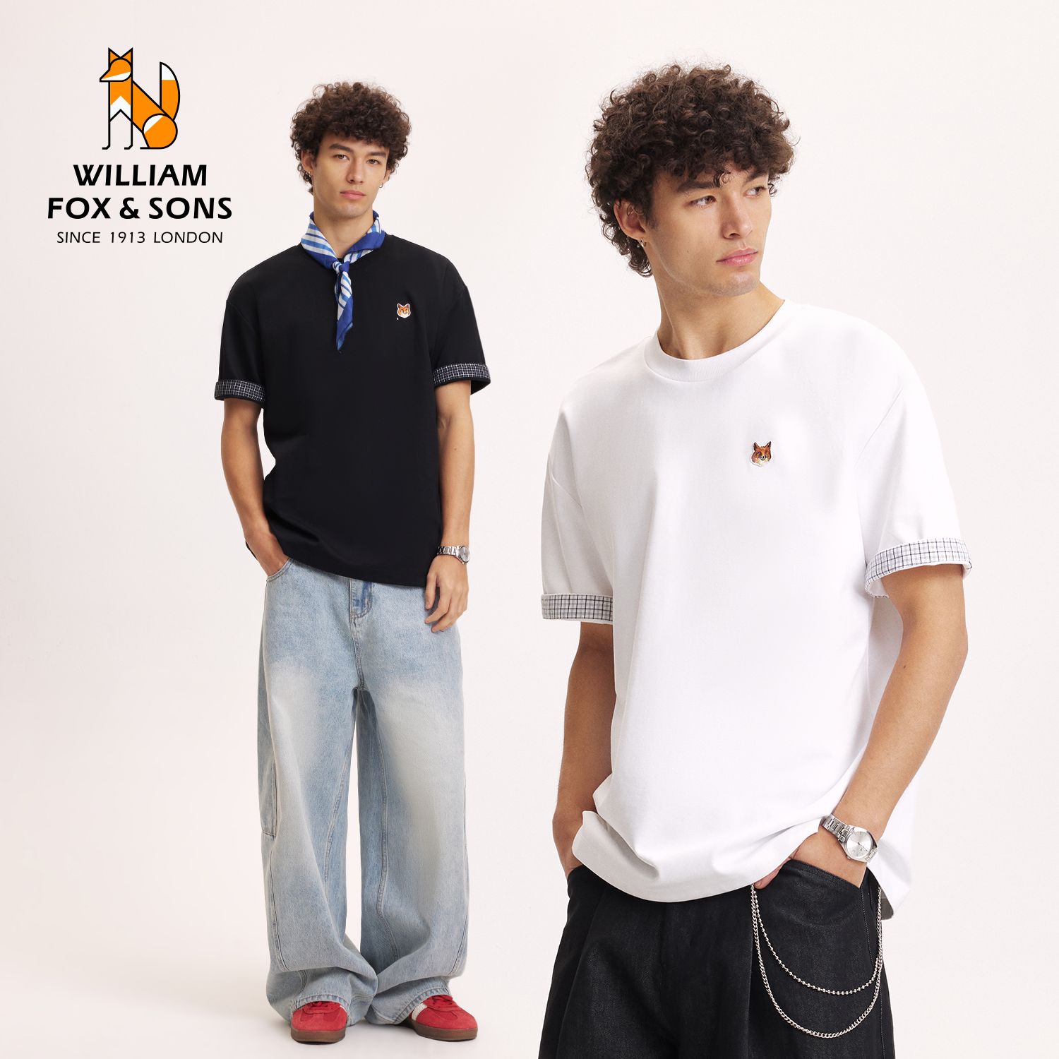 13414174.WILLIAM FOX&SONS 【冰氧负离子】小狐狸夏凉感7A抗菌吸湿速干防螨撞色格纹短袖T恤