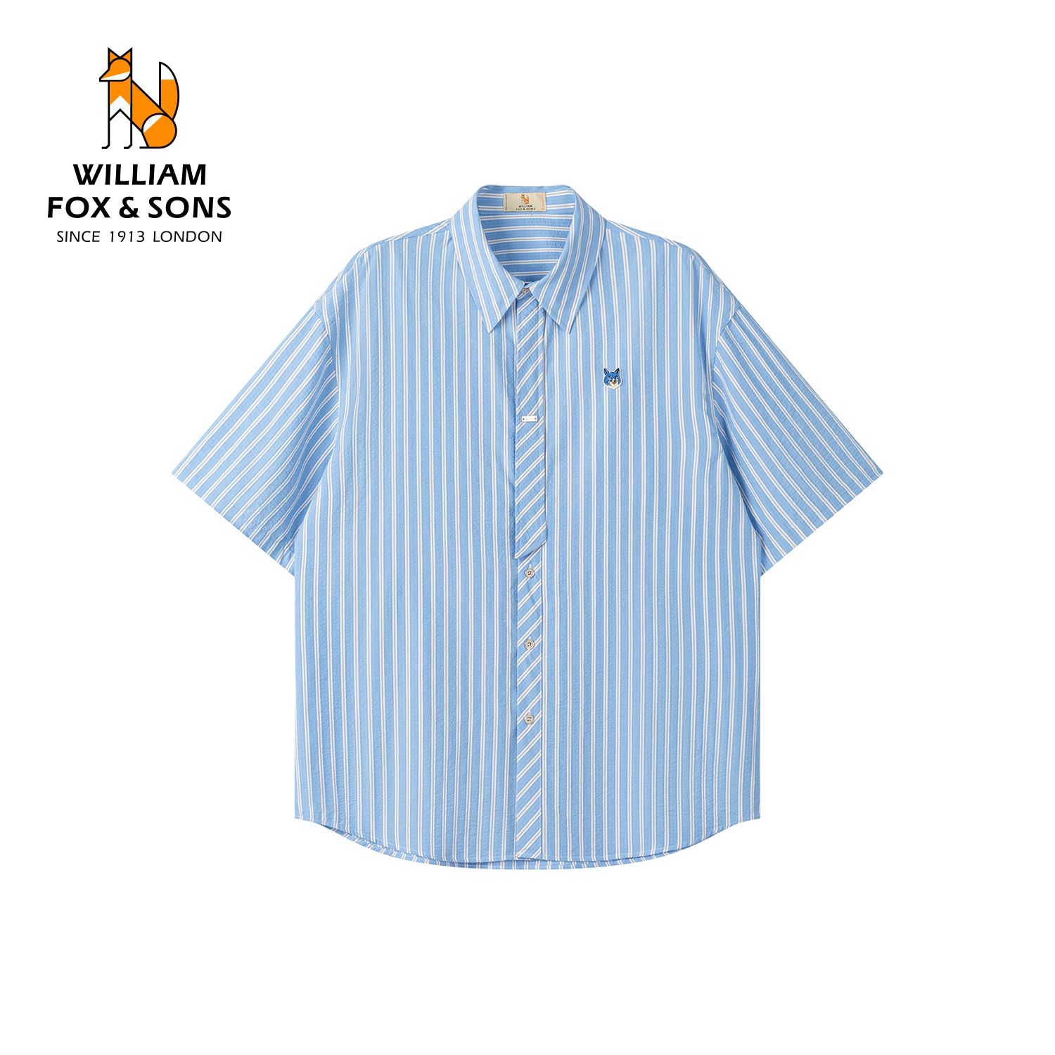 13418367.WILLIAM FOX&SONS 英国小狐狸 2026夏季学院风少年感假领带设计清新条纹短袖衬衫男女