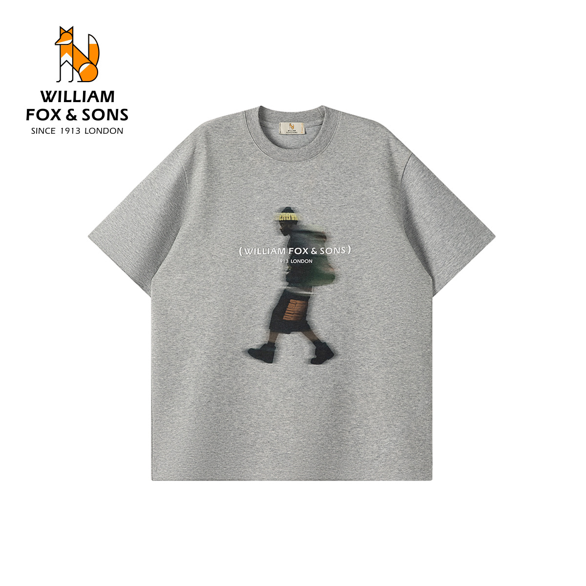 13416391.WILLIAM FOX&SONS 英国小狐狸 2026夏季‘逐影漫步’失焦感艺术印花宽松棉感短袖T恤