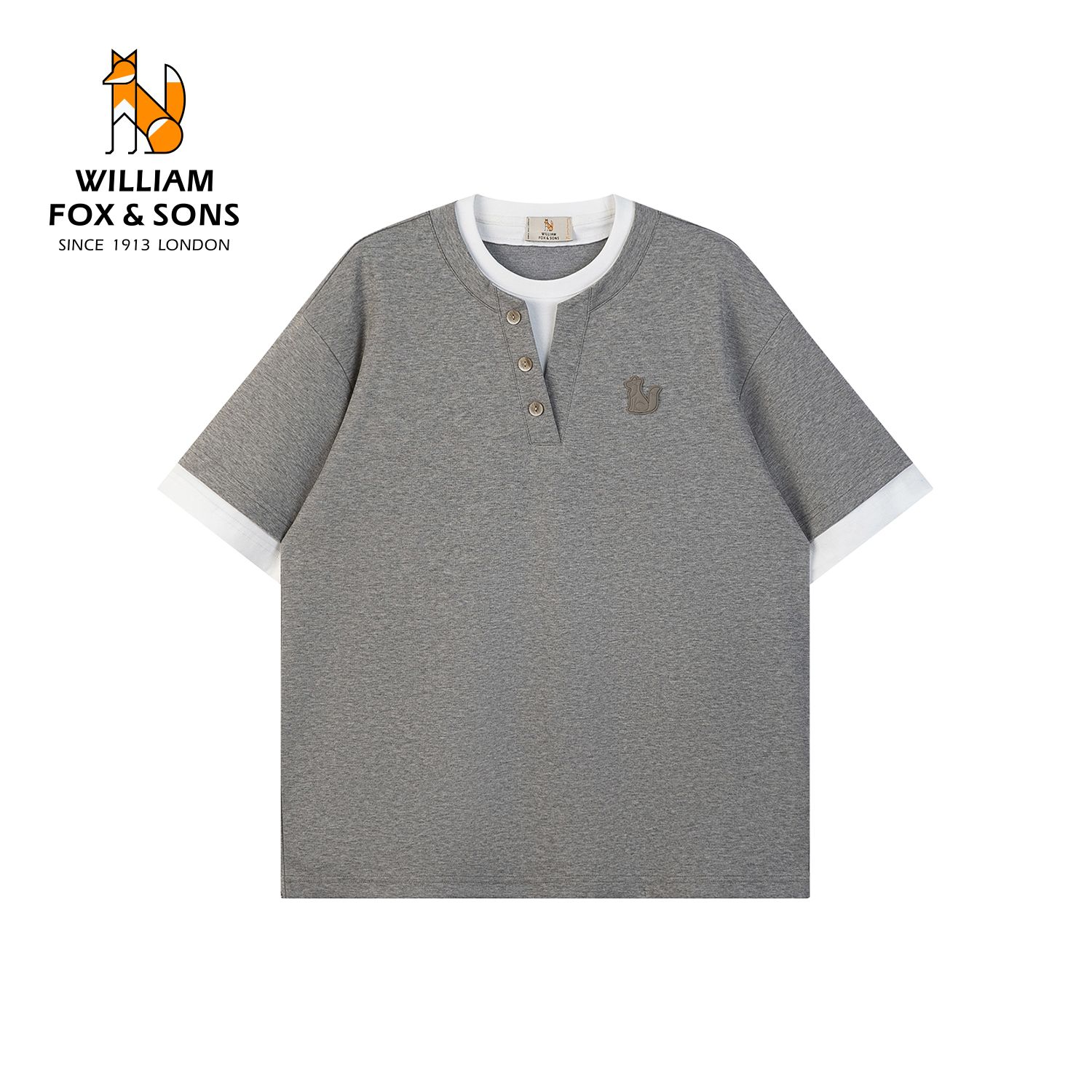 13454375.WILLIAM FOX&SONS 英国小狐狸 26夏季高级感双色混纱竖纹假两件亨利领休闲短袖T恤男
