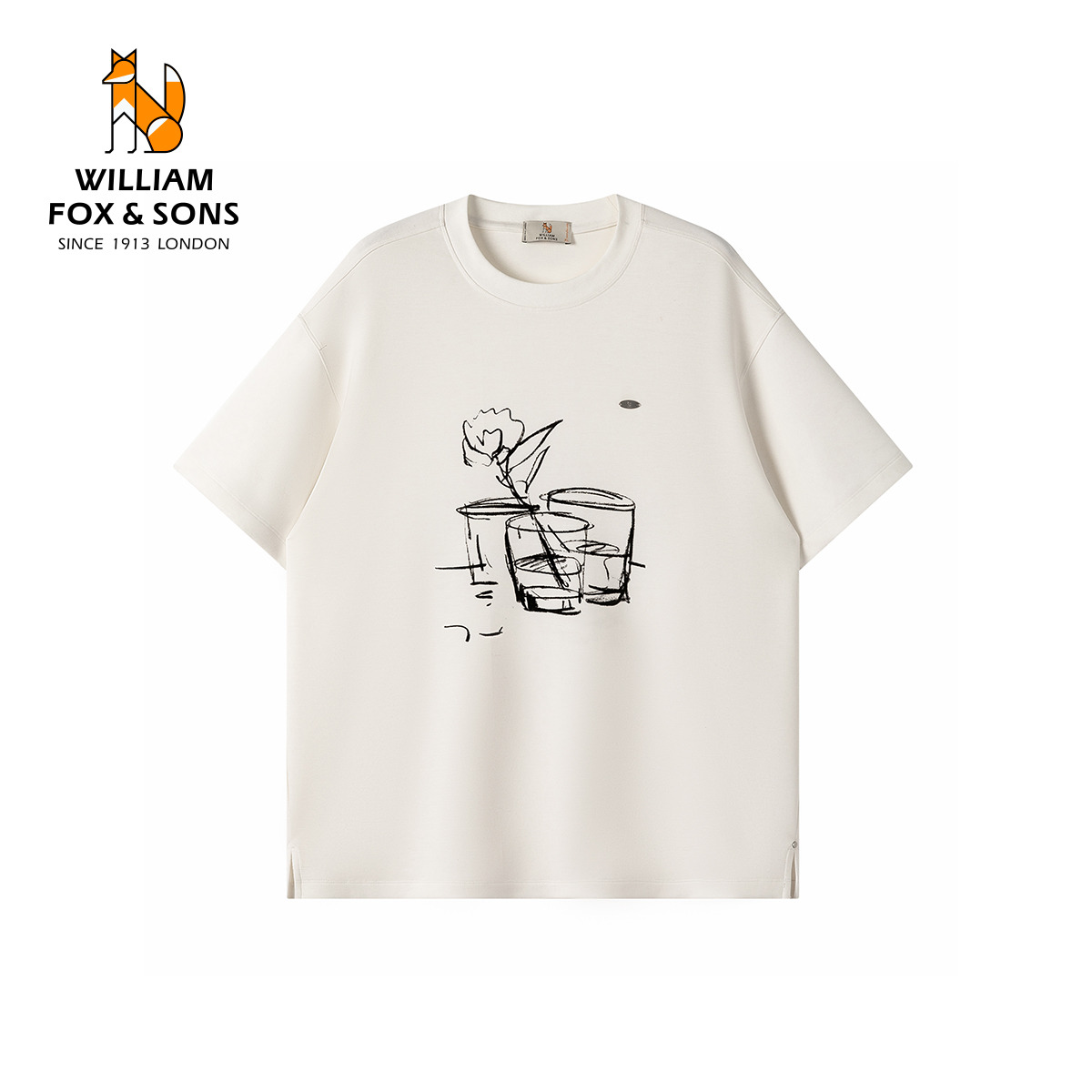13458731.WILLIAM FOX&SONS 威廉福克斯 2026夏‘杯畔花栖’简笔线绘印花亲肤莱赛尔短袖T恤