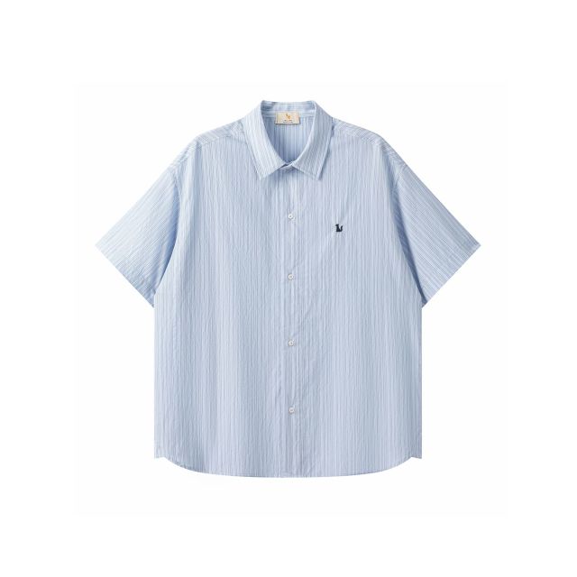 13464469.WILLIAM FOX&SONS 英国小狐狸 26夏清新感色纺提花细条纹短袖衬衫轻薄透气无性别衬衣