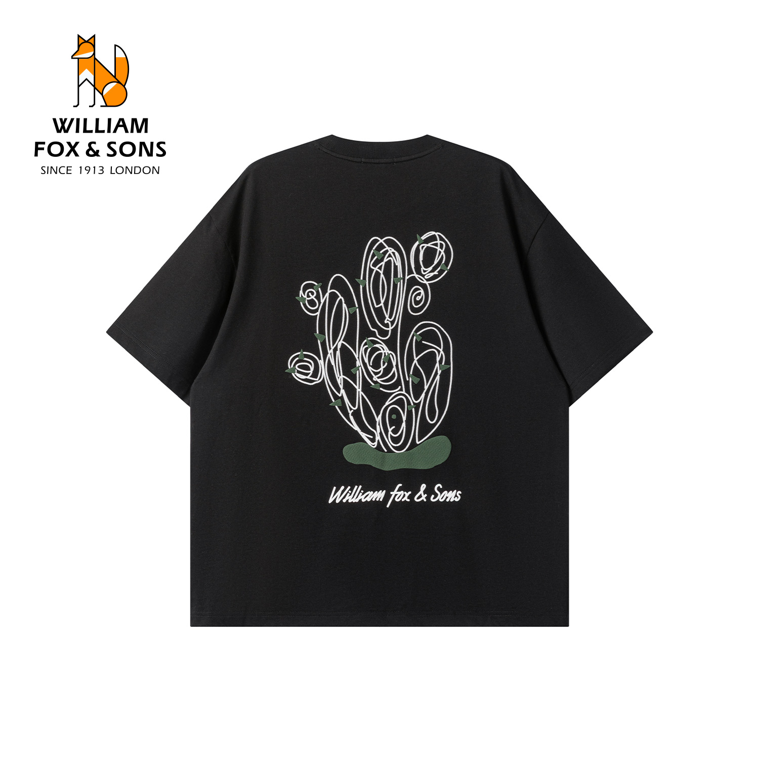 13464136.WILLIAM FOX&SONS 威廉福克斯 26夏‘旷野棘影’仙人掌简笔线绘印花纯棉短袖T恤男女