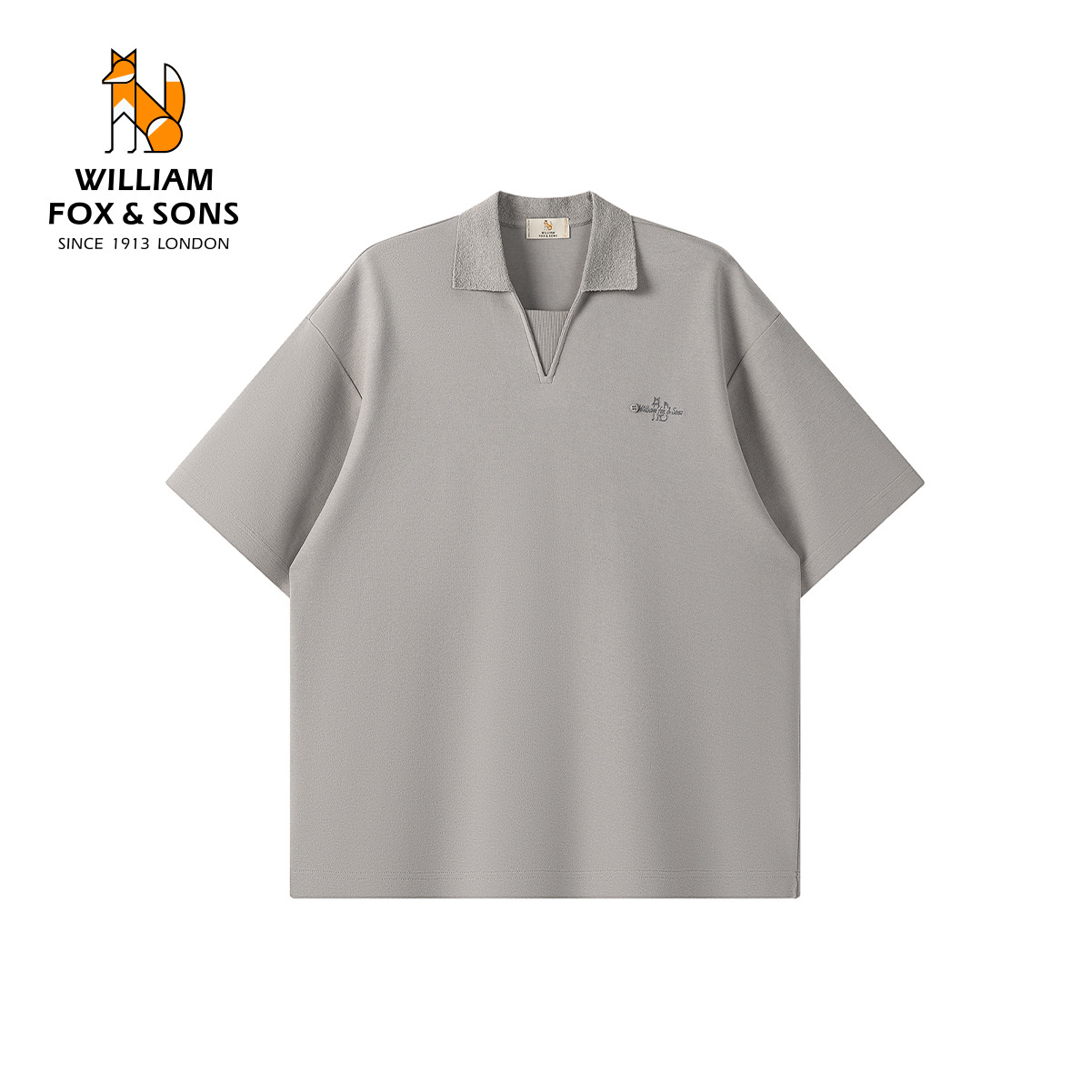 13464392.WILLIAM FOX&SONS 英国小狐狸 26年夏季新款设计感V领棉感弹力休闲短袖polo衫男