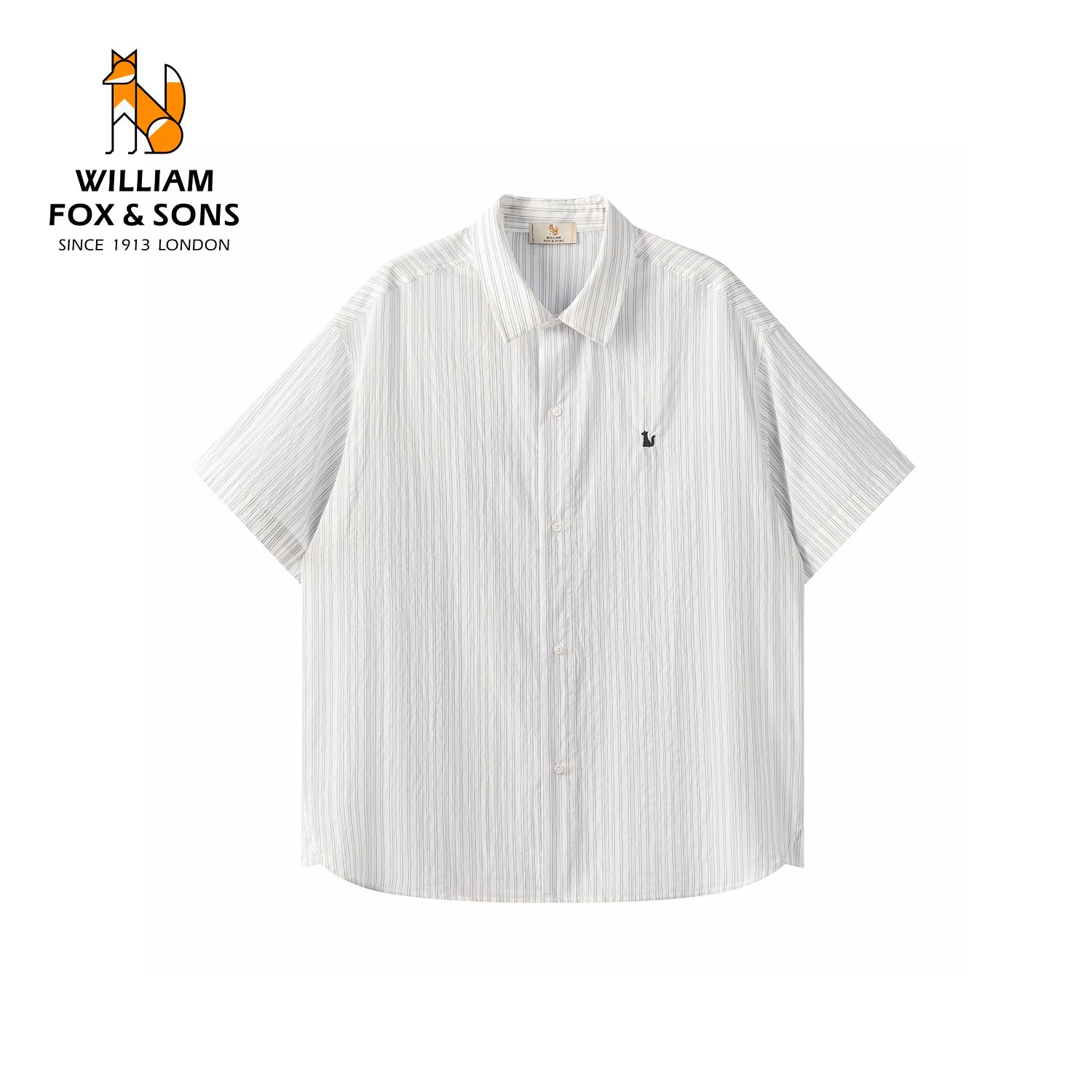 13464469.WILLIAM FOX&SONS 英国小狐狸 26夏清新感色纺提花细条纹短袖衬衫轻薄透气无性别衬衣