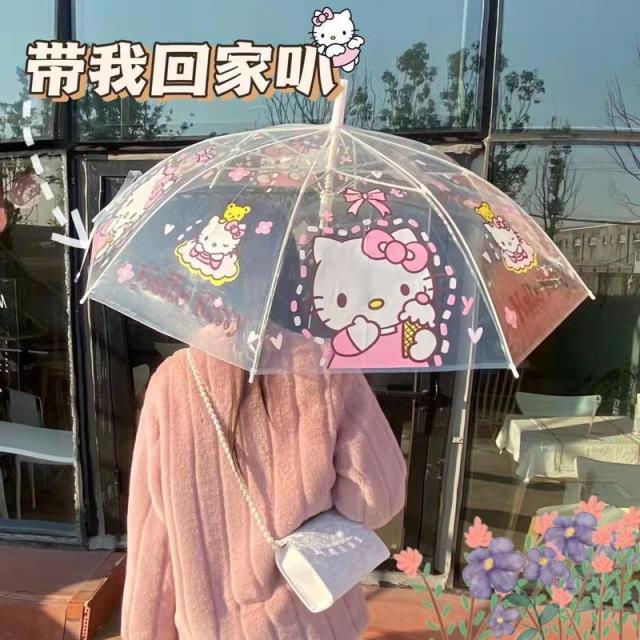 13670937.卡通透明雨伞可爱少女心儿童加厚长柄折叠收纳便携