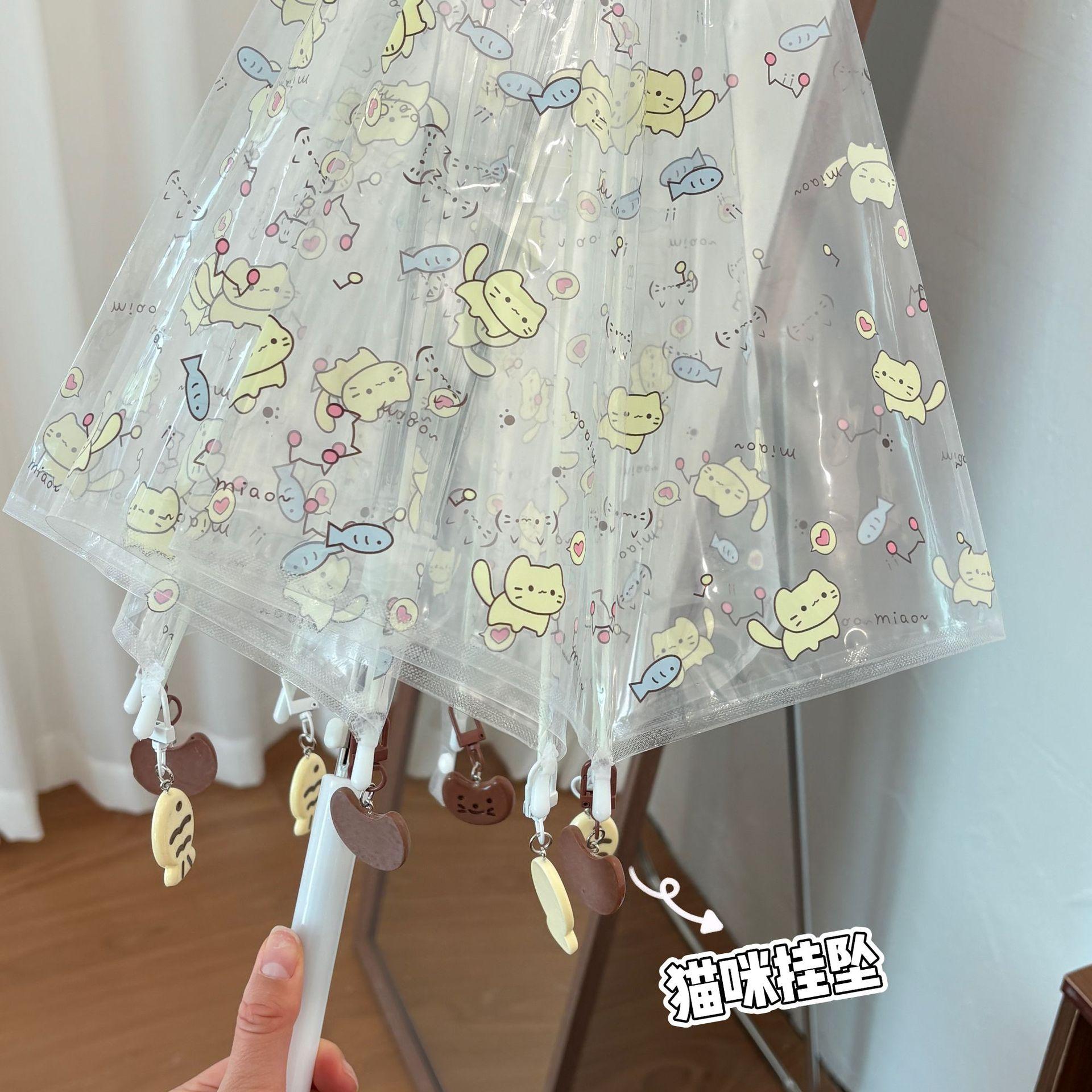 13670946.小猫咪透明雨伞卡通防晒折叠加厚晴雨全自动两用可爱