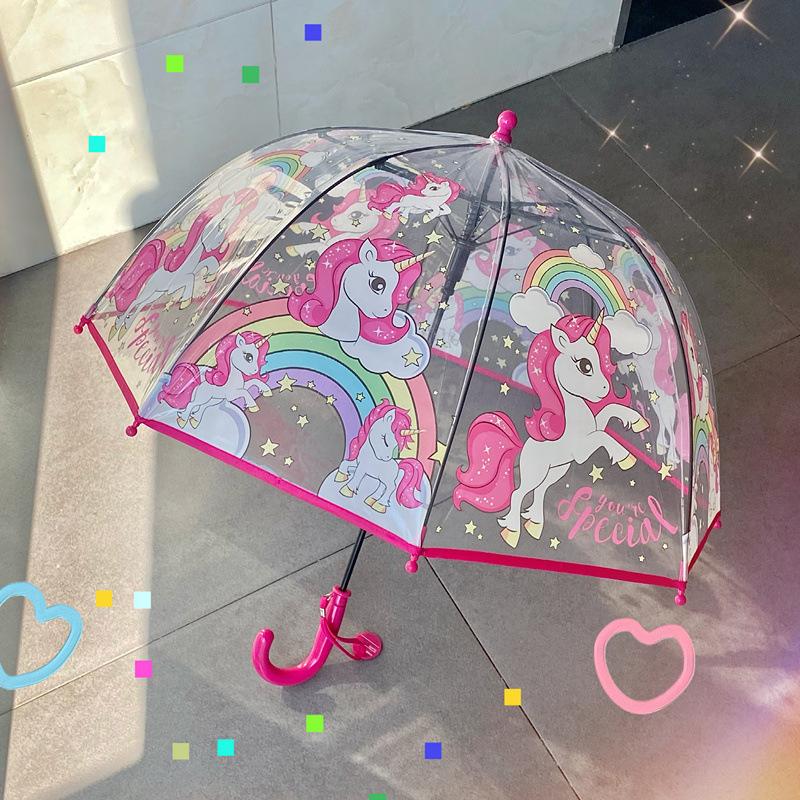 13670942.3-8岁儿童彩色独角兽透明雨伞可爱卡通长柄加厚
