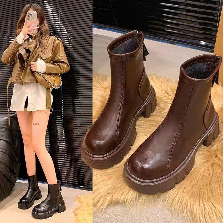 13379356.厚底马丁靴女小个子百搭松糕弹力小众洋气瘦瘦靴