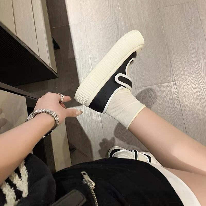 13377716.魔术贴小白鞋女玛丽珍懒人一脚蹬休闲百搭厚底饼干鞋