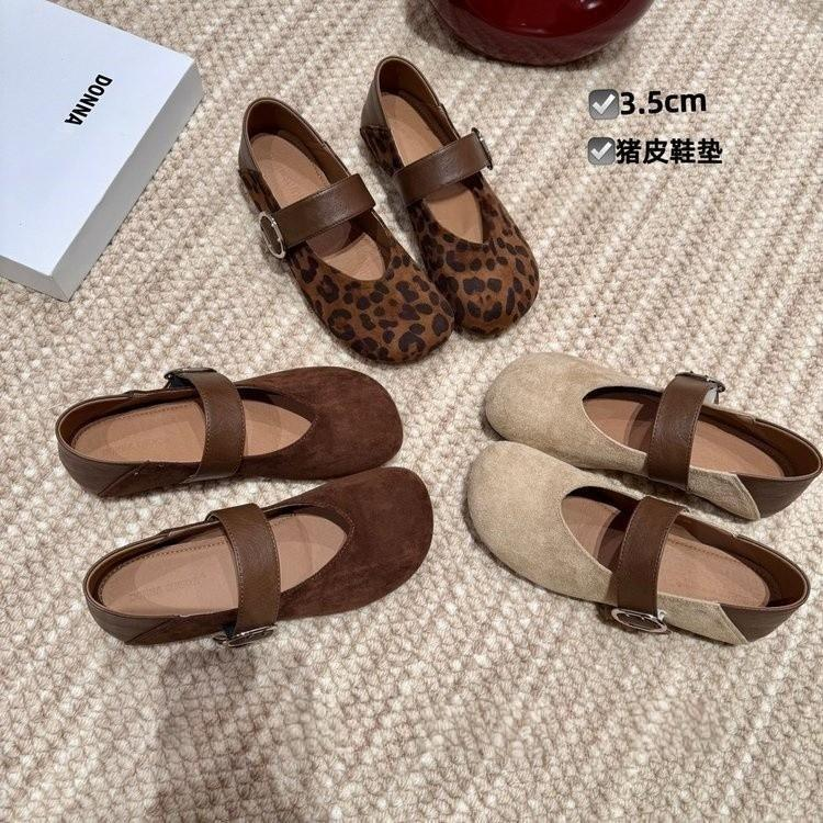 13377732.复古豹纹勃肯鞋女浅口芒果头单鞋女一字扣玛丽珍豆豆鞋芭蕾鞋