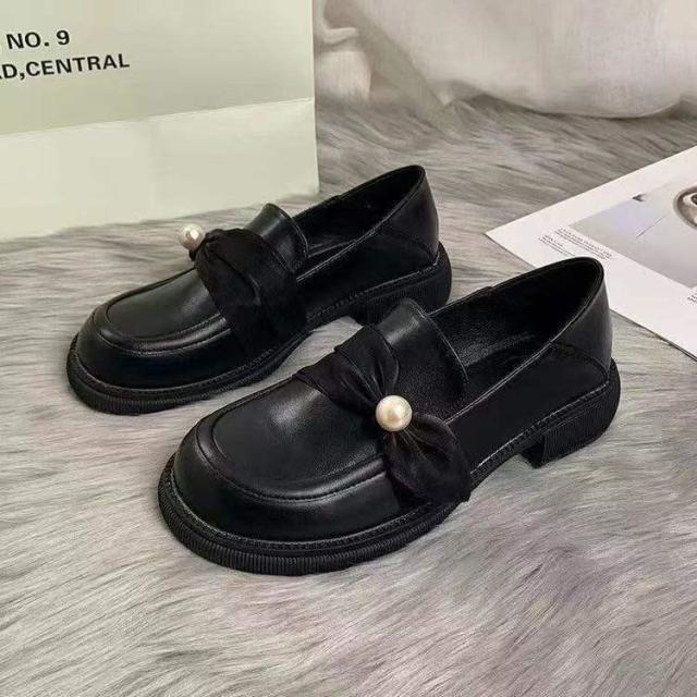 13377863.女式单鞋黑色英伦风单鞋女一脚蹬豆豆单鞋单鞋