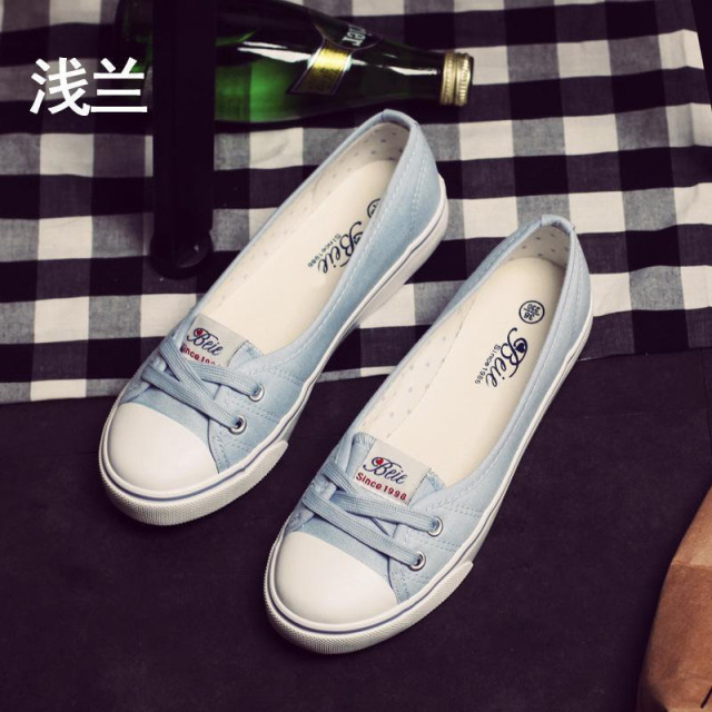 13379156.单鞋透气夏季浅口帆布单鞋女休闲韩版平底一脚蹬单鞋