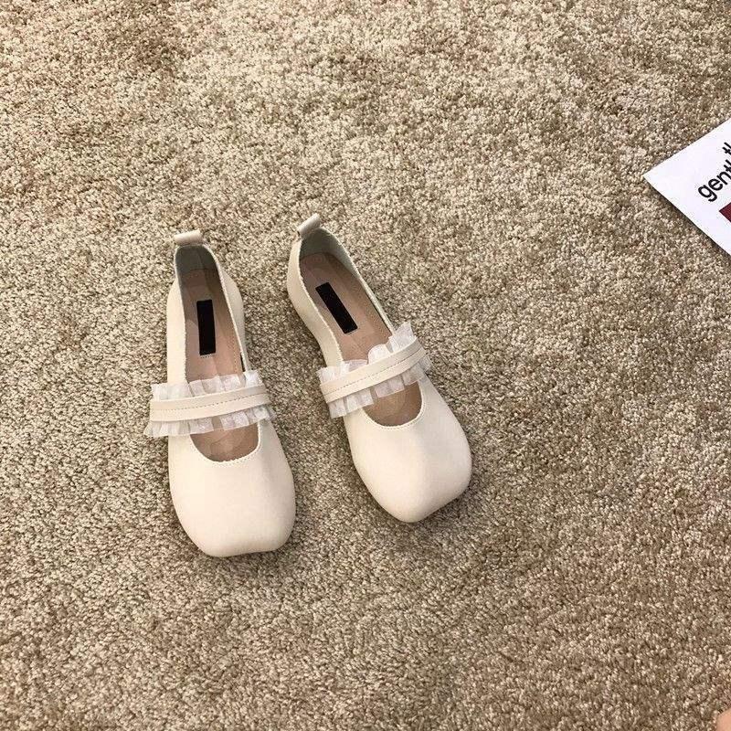 13379082.晚晚风温柔白色平底奶奶春小众单鞋玛丽珍豆豆春季女鞋子
