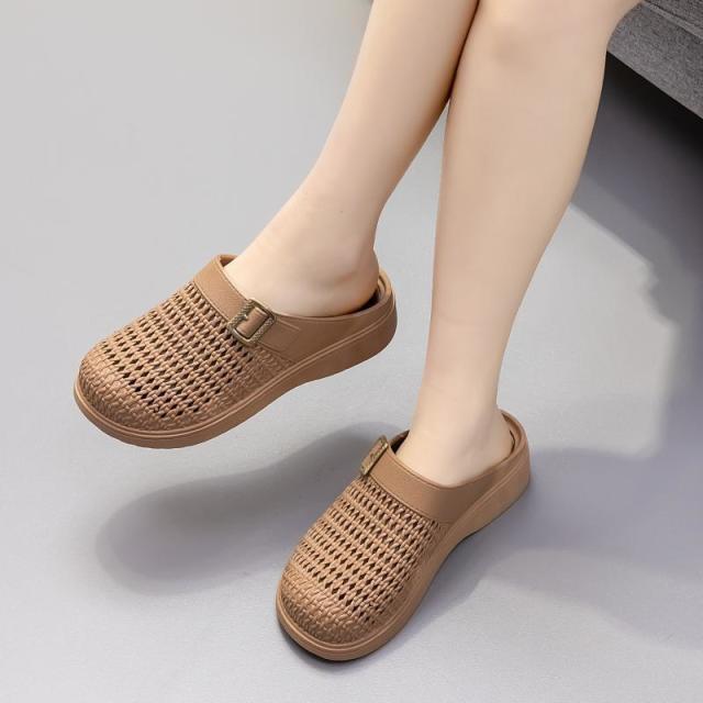 13379249.新半包拖鞋女外穿夏镂空透气包头拖一脚蹬穆勒鞋厚底妈妈凉鞋