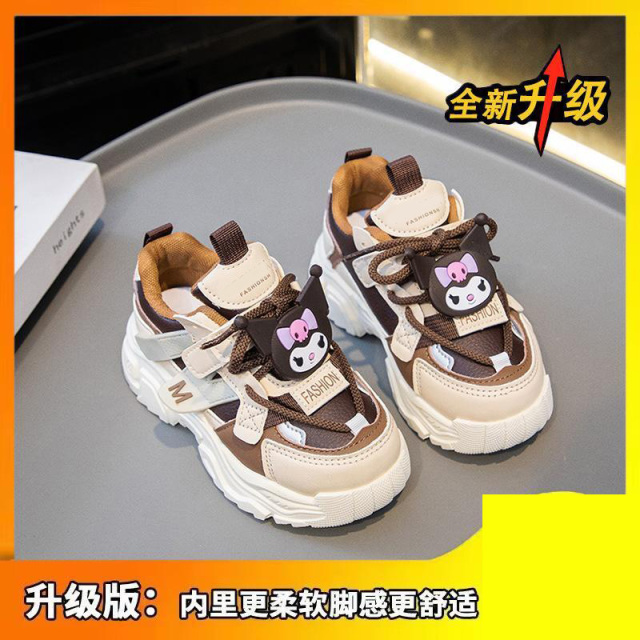 13388552.女童鞋子软底儿童跑步老爹鞋皮面防水小女孩运动鞋