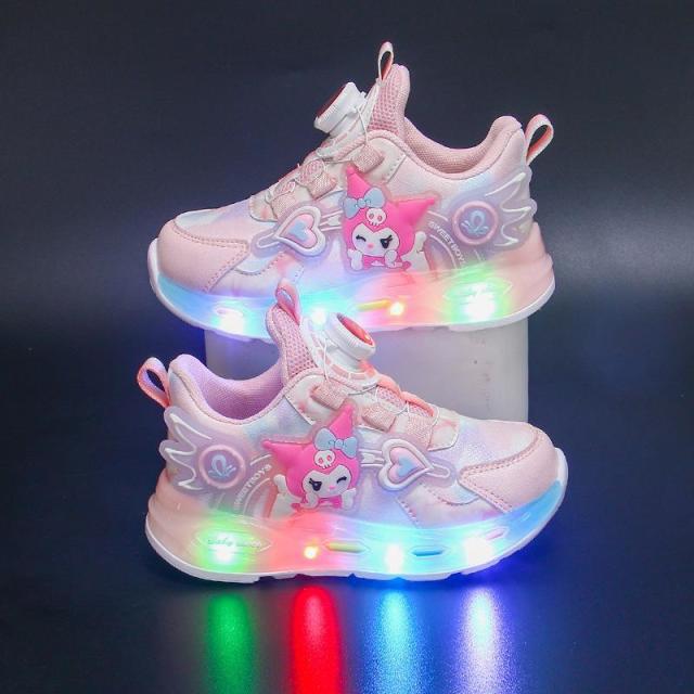 13387338.带灯女童跑步鞋皮面防水皮面透气防滑旋转扣运动鞋