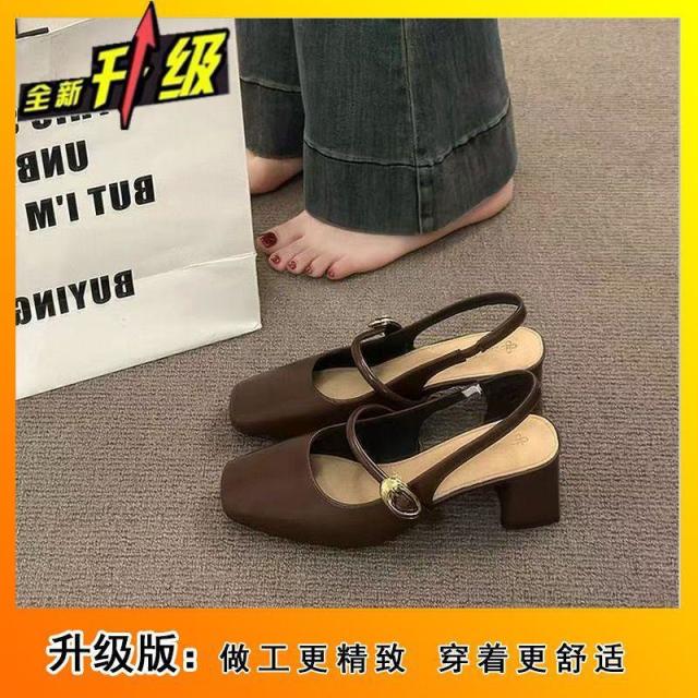 13518020.玛丽珍单鞋百搭粗跟凉鞋女夏季包头一字带高跟鞋