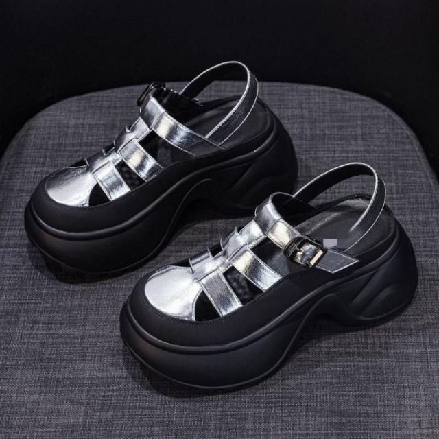 13518016.厚底罗马凉鞋女夏季镂空透气休闲时尚百搭粗跟女凉鞋