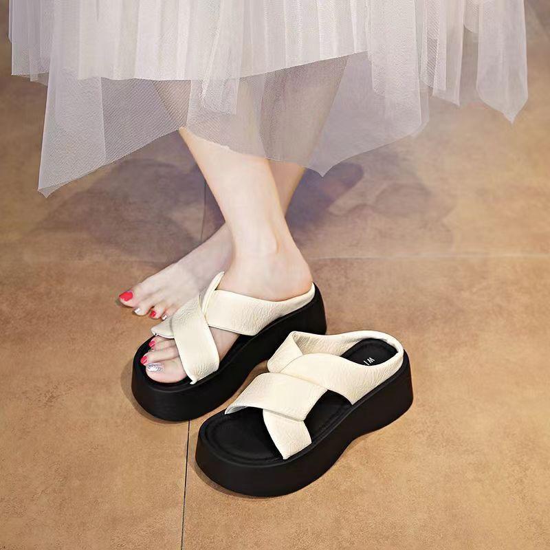 13517836.法式拖鞋女夏季外穿时尚配裙子黑色沙滩鞋厚底休闲凉拖
