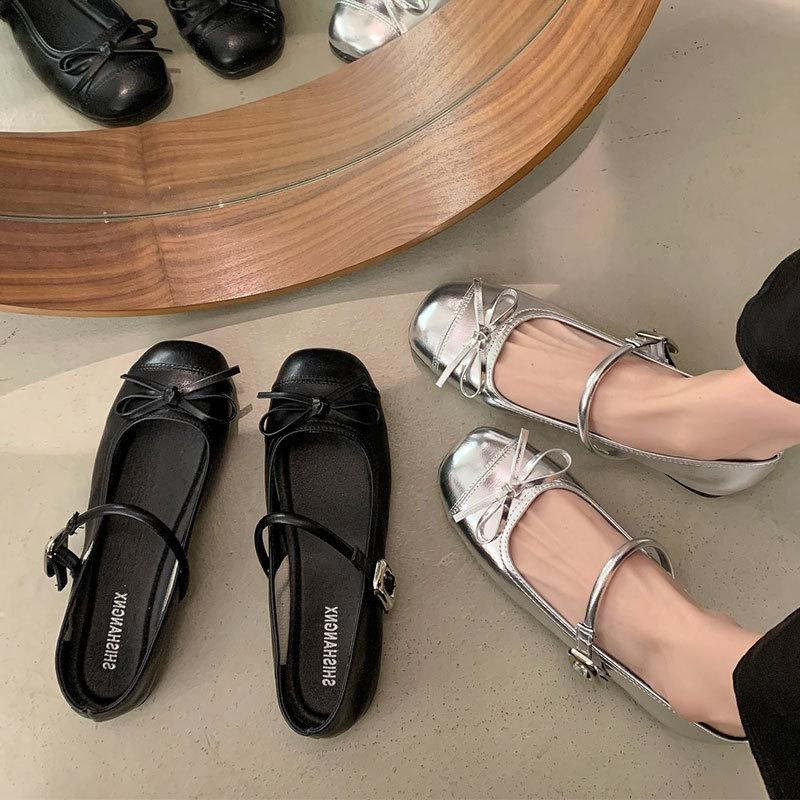 13518055.法式银色浅口芭蕾风玛丽珍单鞋女春季平底配裙子单鞋