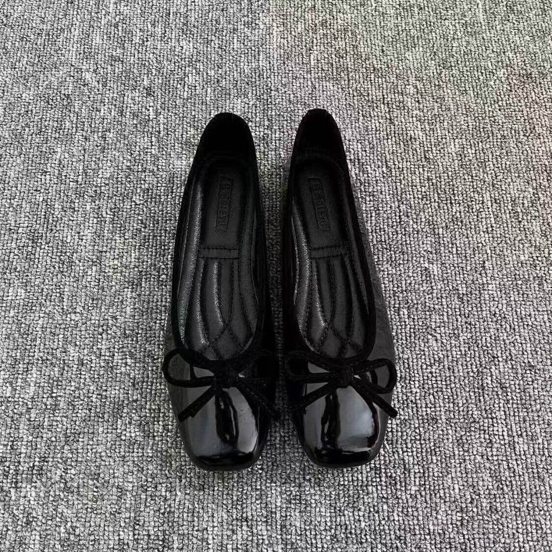 13517760.法式时尚百搭蝴蝶结单鞋女春季方头一脚蹬平底日常舒适