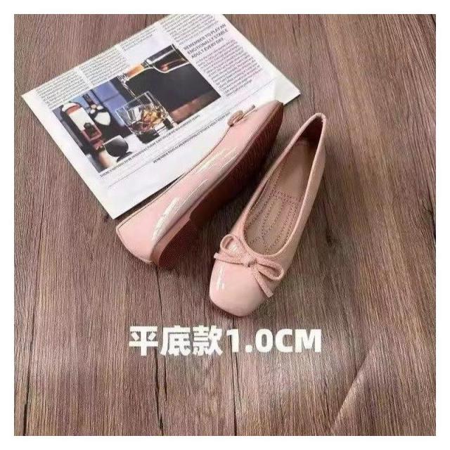 13517760.法式时尚百搭蝴蝶结单鞋女春季方头一脚蹬平底日常舒适