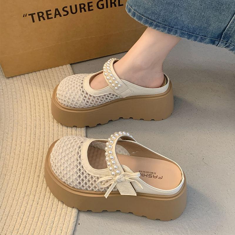 13517832.厚底款蝴蝶结松糕底装饰包头拖鞋女夏季凉拖鞋女