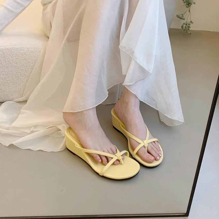 13517871.配裙子坡跟凉拖鞋女夏时尚外出度假夹趾厚底人字拖