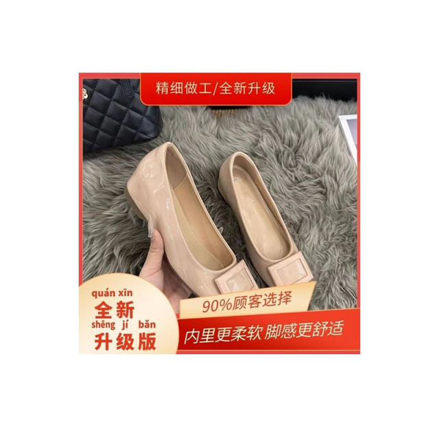 13517791.小个子5cm色方扣浅口单鞋法式圆头软平底鞋