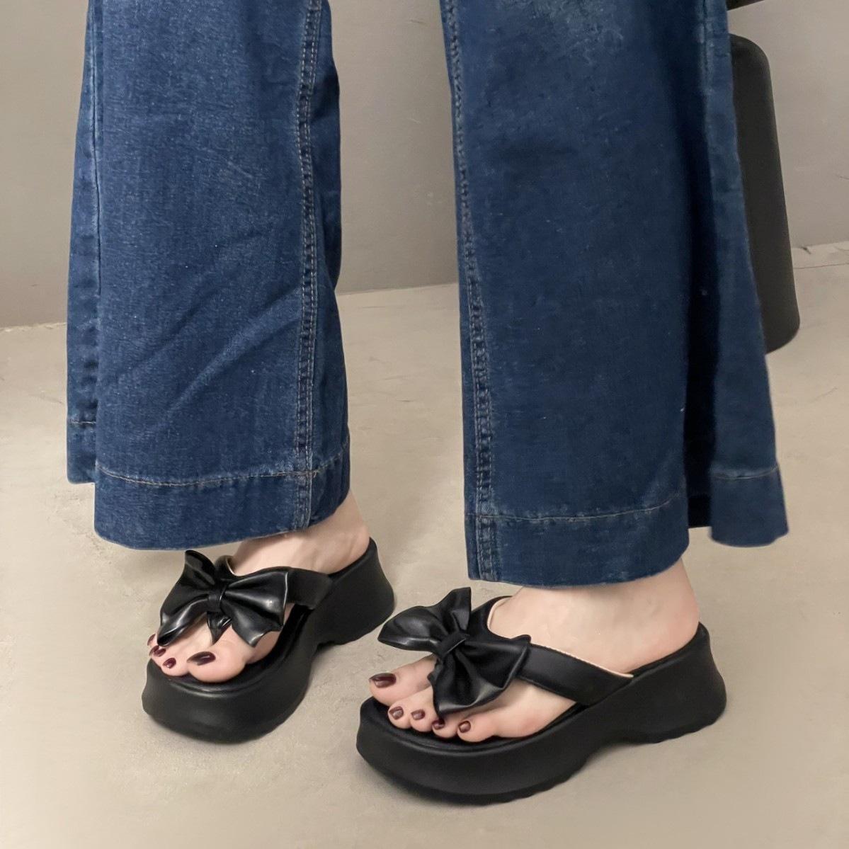 13529820.小个子法式子外穿女夏防滑厚底凉拖鞋米色坡跟人字拖