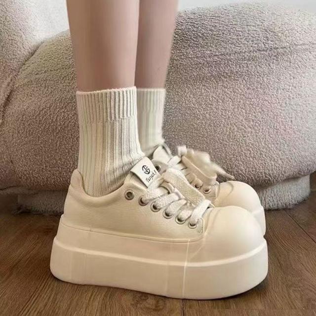 13529572.6cm【超轻+里外全皮厚底小白鞋女小个子配裙子松糕鞋休闲鞋女