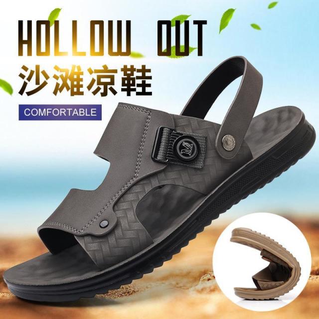 13529647.夏季凉鞋男外穿休闲透气沙滩鞋两用开车爸爸拖鞋