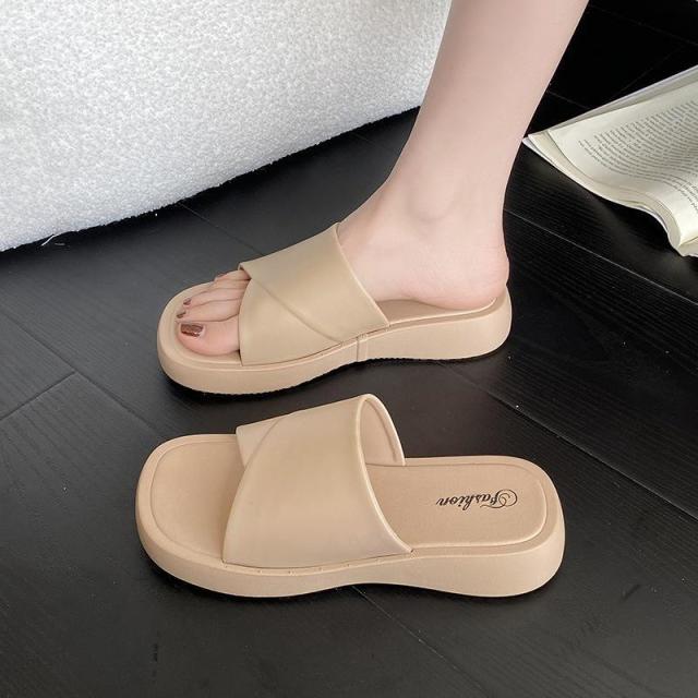 13529791.厚底简约时尚凉拖鞋女夏季韩版外穿方头家用厚底凉拖沙滩鞋女