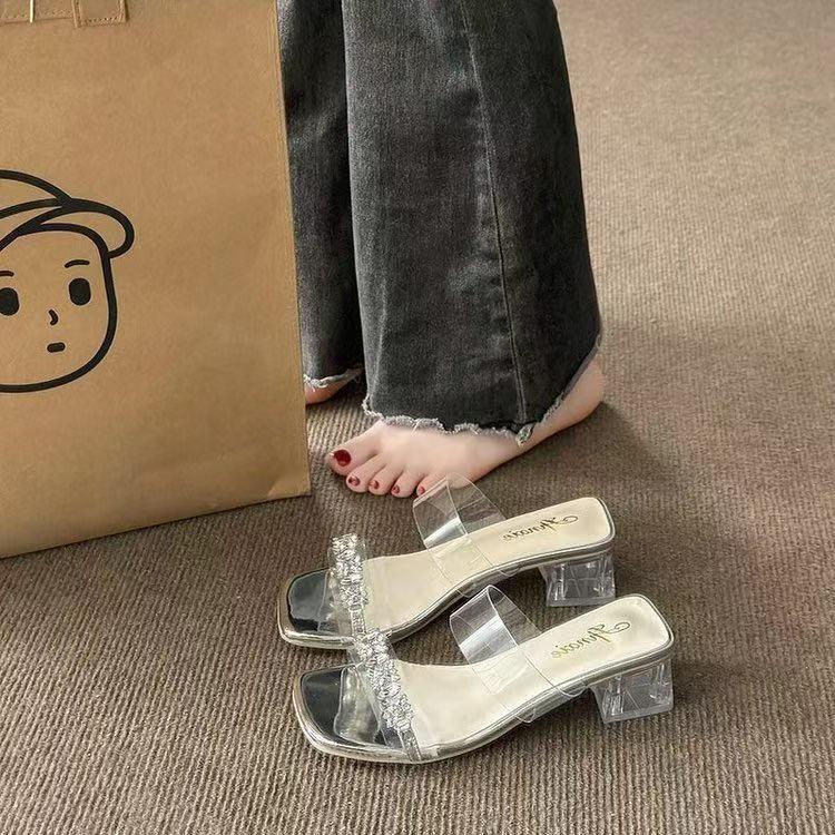 13529831.夏季水晶粗跟水钻气质裙子透明外穿拖鞋妈妈拖