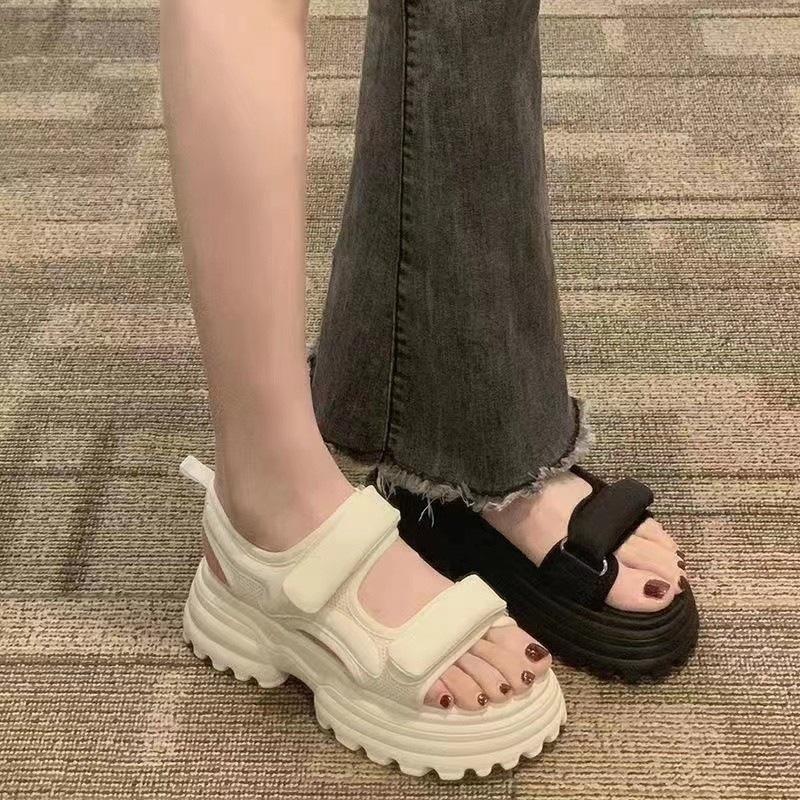 13529599.凉鞋女夏季软皮厚底松糕罗马鞋魔术贴女款鞋子沙滩鞋