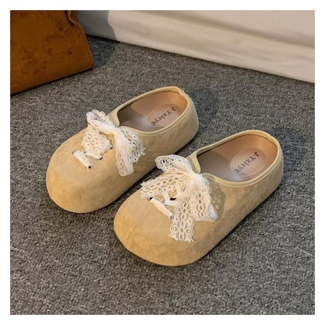 13529801.法式厚底蕾丝蝴蝶结勃肯鞋女春夏外穿一脚蹬包头半拖鞋